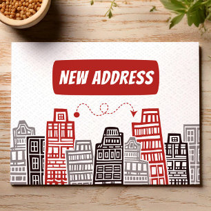 Red and black new address moving announcement  postcard