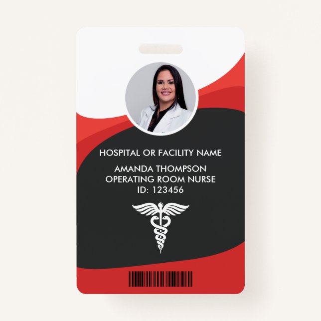 Red and Black Nurse Photo ID ID Badge (Front)