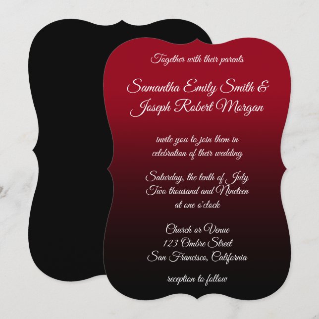 Red and Black Ombre Elegant Calligraphy Wedding Invitation (Front/Back)