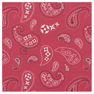 Red and Black Paisley Western Bandanna Print Fabric