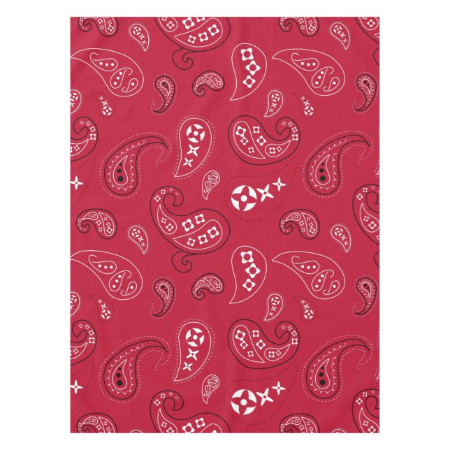 Red and Black Paisley Western Bandanna Print Tablecloth (Front)