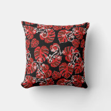 Red And Black Pattern - Geckos And Leaves