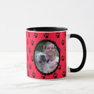 Red and Black Paw prints Personalised Photo Mug