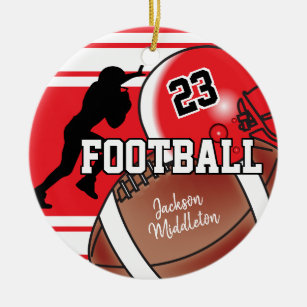 Red and Black Personalise Football Ceramic Tree Decoration