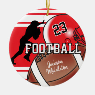 Red and Black Personalise Football Ceramic Tree Decoration