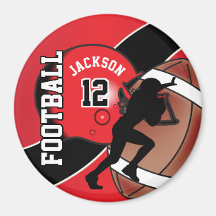 Red and Black Personalise Football Magnet