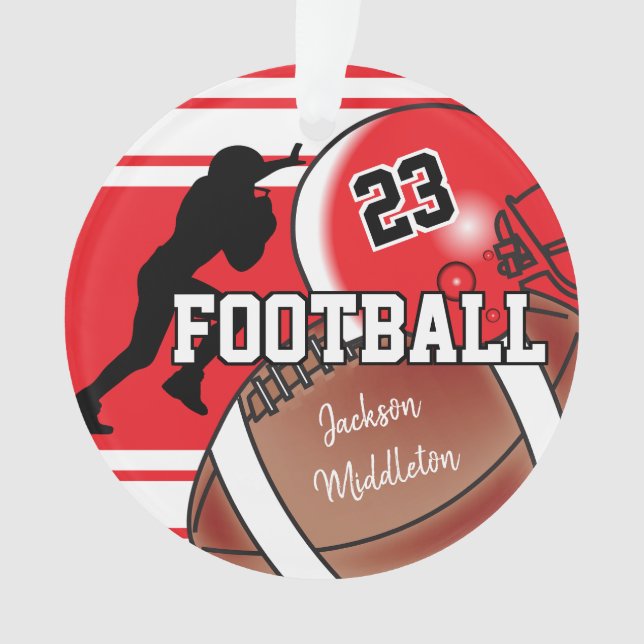 Red and Black Personalise Football Ornament (Front)
