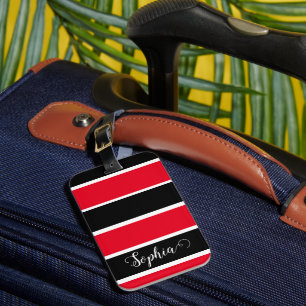 Red And Black Personalised Name Stripes Luggage Tag