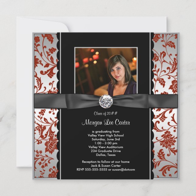 Red and Black Photo Graduation Announcem Invitation (Front)