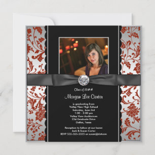 Red and Black Photo Graduation Announcem Invitation