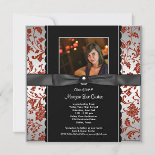 Red and Black Photo Graduation Announcem Invitation