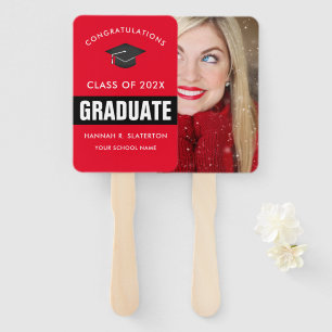 Red and Black Photo Graduation Hand Fan