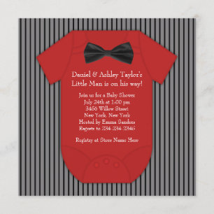 Red and Black Pinstripe Baby Shower Invitation