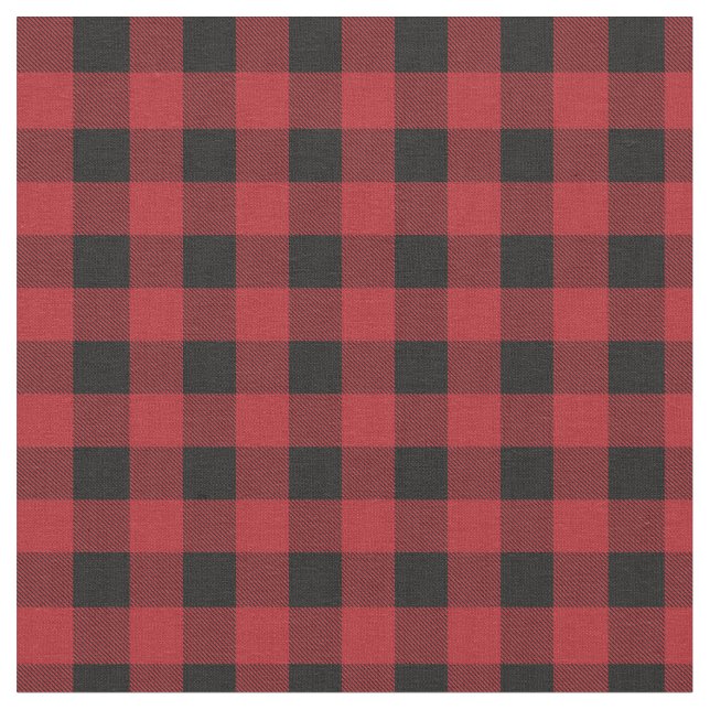 Red and Black Plaid Buffalo Check Pattern Fabric (Close Up)