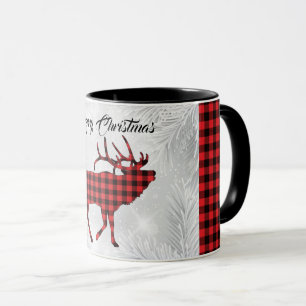 Red And Black Plaid Bull Elk Mug