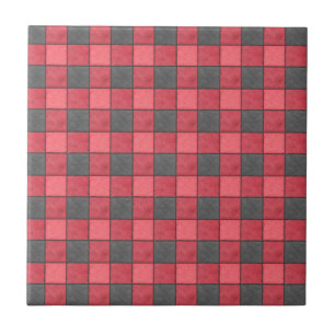 Red and Black Plaid Check Tile