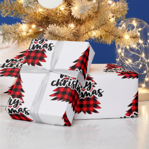 Red and Black Plaid Christmas Tree Wrapping Paper