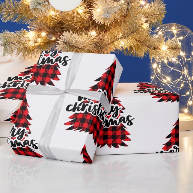 Red and Black Plaid Christmas Tree  Wrapping Paper (Holidays)