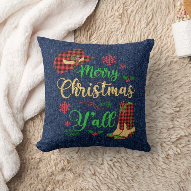 Red And Black Plaid Cowgirl Christmas Pillow (Blanket)