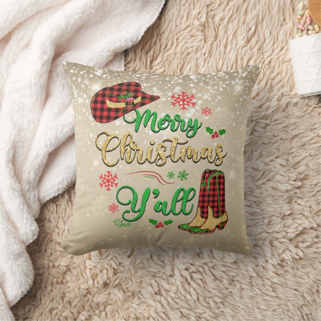 Red And Black Plaid Cowgirl Christmas Pillow (Blanket)