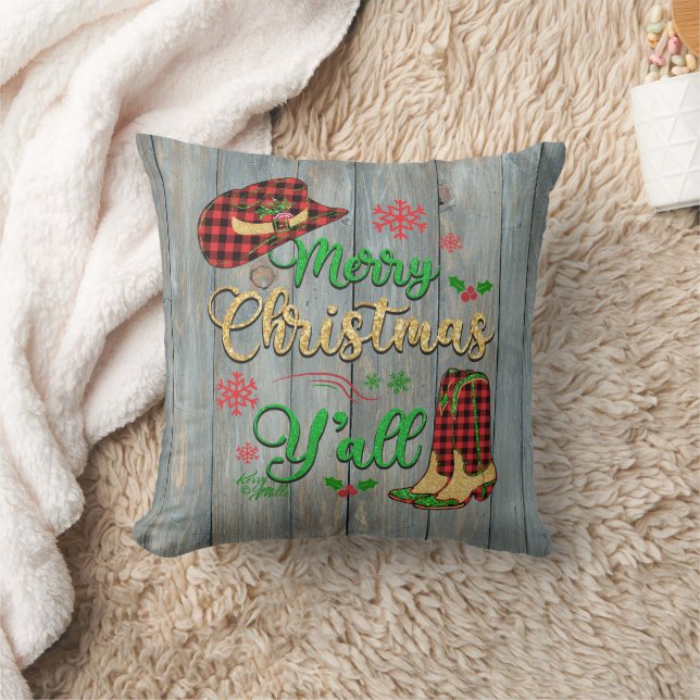 Red And Black Plaid Cowgirl Christmas Pillow (Blanket)