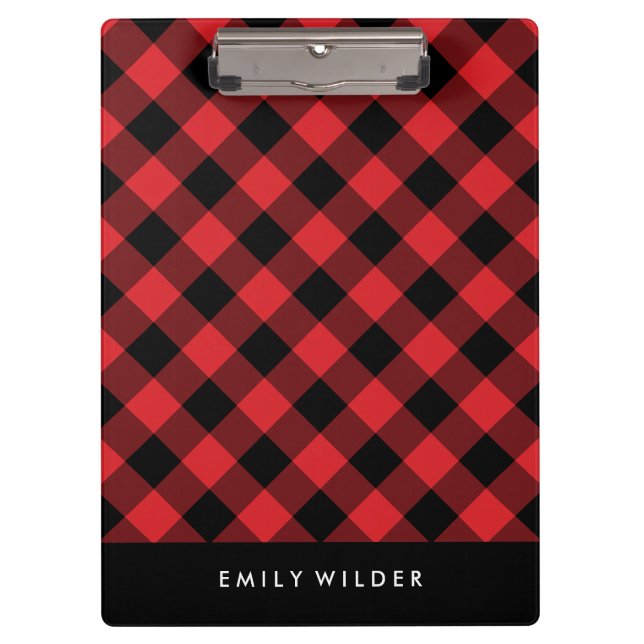 Red and Black Plaid | Custom Monogram Clipboard (Front)