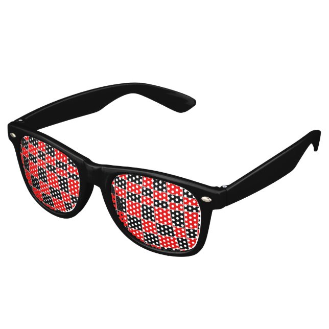 Red and black Plaid customisable Retro Sunglasses (Angled)