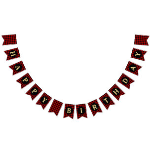 Red and Black Plaid Happy Birthday Bunting