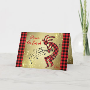 Red And Black Plaid Kokopelli Holiday Card