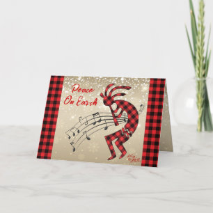 Red And Black Plaid Kokopelli Holiday Card