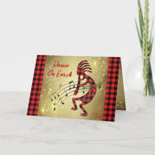 Red And Black Plaid Kokopelli Holiday Card