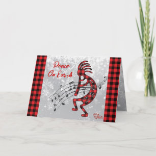 Red And Black Plaid Kokopelli Holiday Card