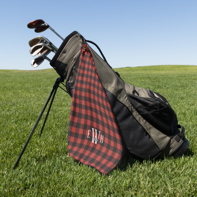 Red and Black Plaid Monogram Golf Towel (Green)