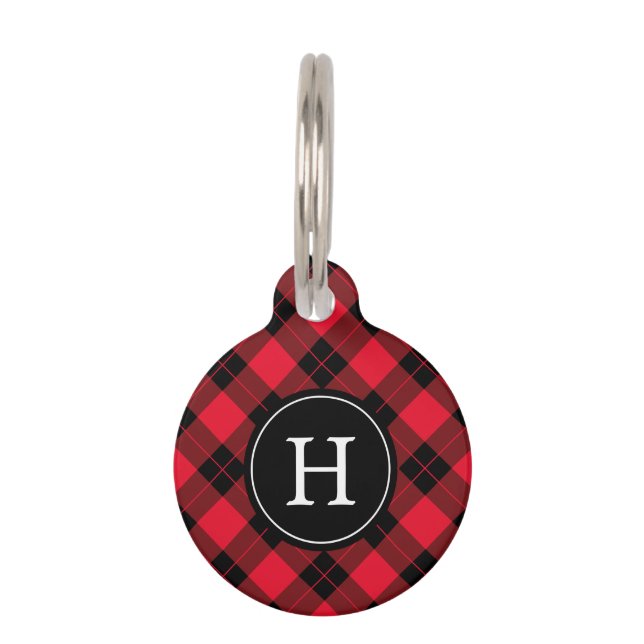 Red and Black Plaid Monogram Pet Tag (Front)