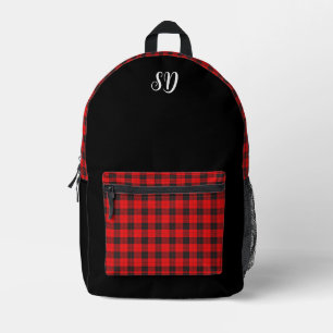 Red and Black Plaid Monogram  Printed Backpack