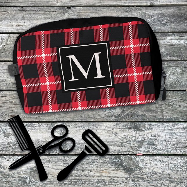 Red And Black Plaid Monogrammed Custom Dopp Kit (Creator Uploaded)