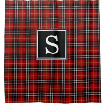 Red and Black Plaid Monogrammed Shower Curtain
