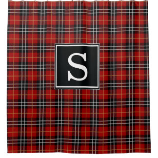 Red and Black Plaid Monogrammed Shower Curtain