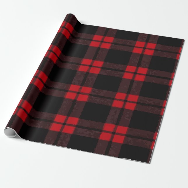 Red and Black Plaid Pattern – Classic Cozy Wrapping Paper (Unrolled)