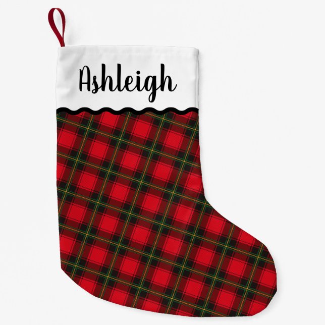 Red and Black Plaid  Personalised Name Small Christmas Stocking (Front)