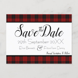 Red and Black Plaid Save the Date Postcard