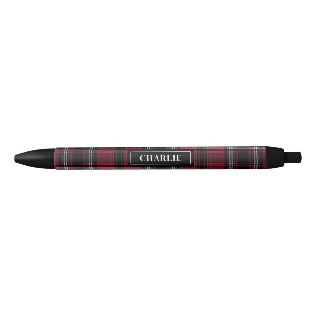 Red And Black Plaid Tartan Pattern And Custom Name Ink Pen (Front)