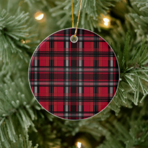 Red And Black Plaid Tartan Pattern Ceramic Tree Decoration