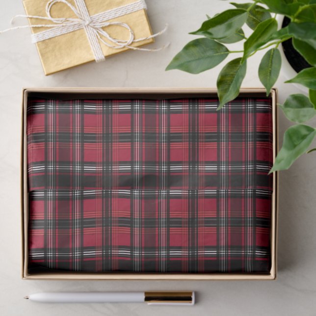 Red And Black Plaid Tartan Pattern Tissue Paper (Gift)