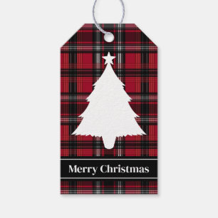Red And Black Plaid Tartan Pattern With Text Gift Tags