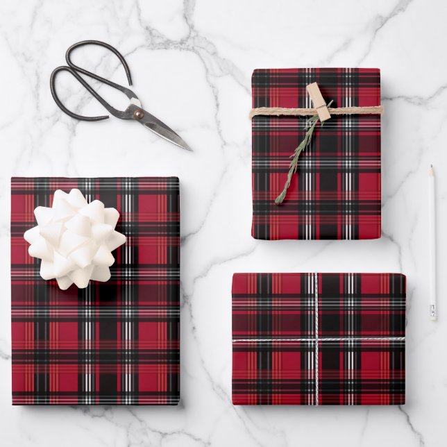 Red And Black Plaid Tartan Pattern Wrapping Paper Sheet (Front)