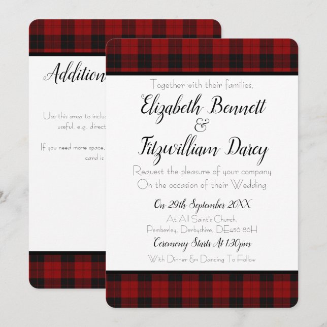 Red and Black Plaid Wedding Invitation (Front/Back)