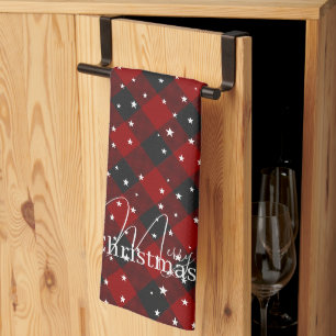 Red and black plaid with stars kitchen towel