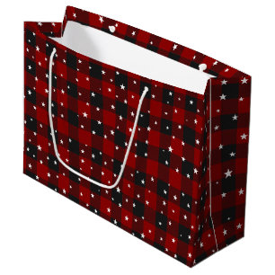 Red and black plaid with stars  large gift bag