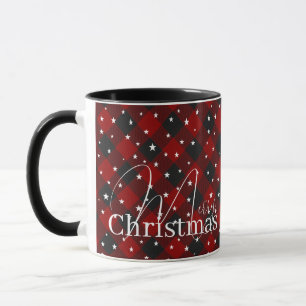 Red and black plaid with stars  mug